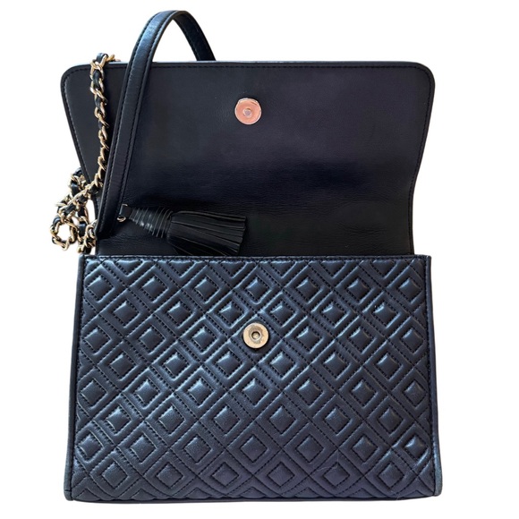 Black Tory Burch Fleming Convertible Bag Quilted Leather Crossbody or Shoulder - Picture 5 of 11